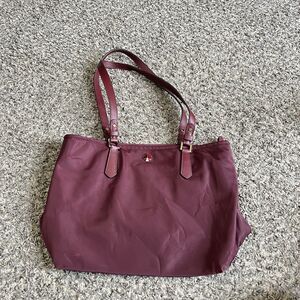 Kate Spade Purse Womens Shoulder Bag Taylor Handbag Woven Tote Nylon Burgundy